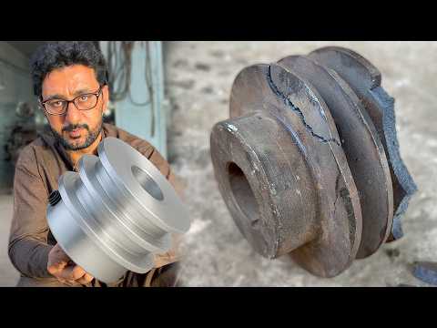 How to Make New Belt Pulley From Solid Iron Shaft | Full Lathe Machining Process
