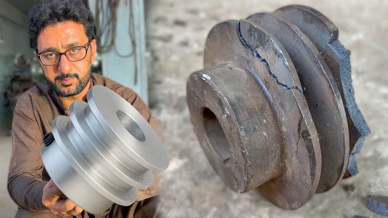 How to Make New Belt Pulley From Solid Iron Shaft | Full Lathe Machining Process