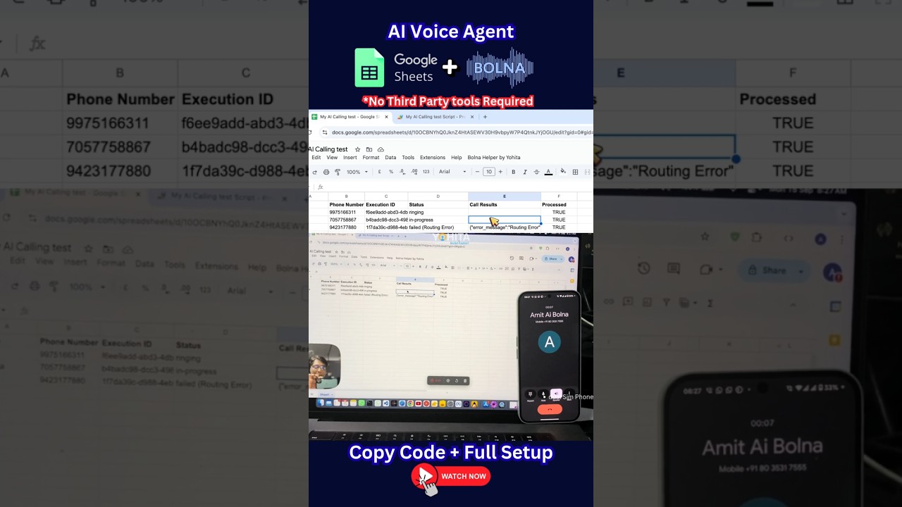 ai voice calling automation agent using Google sheet and bolna ai - copy code full setup