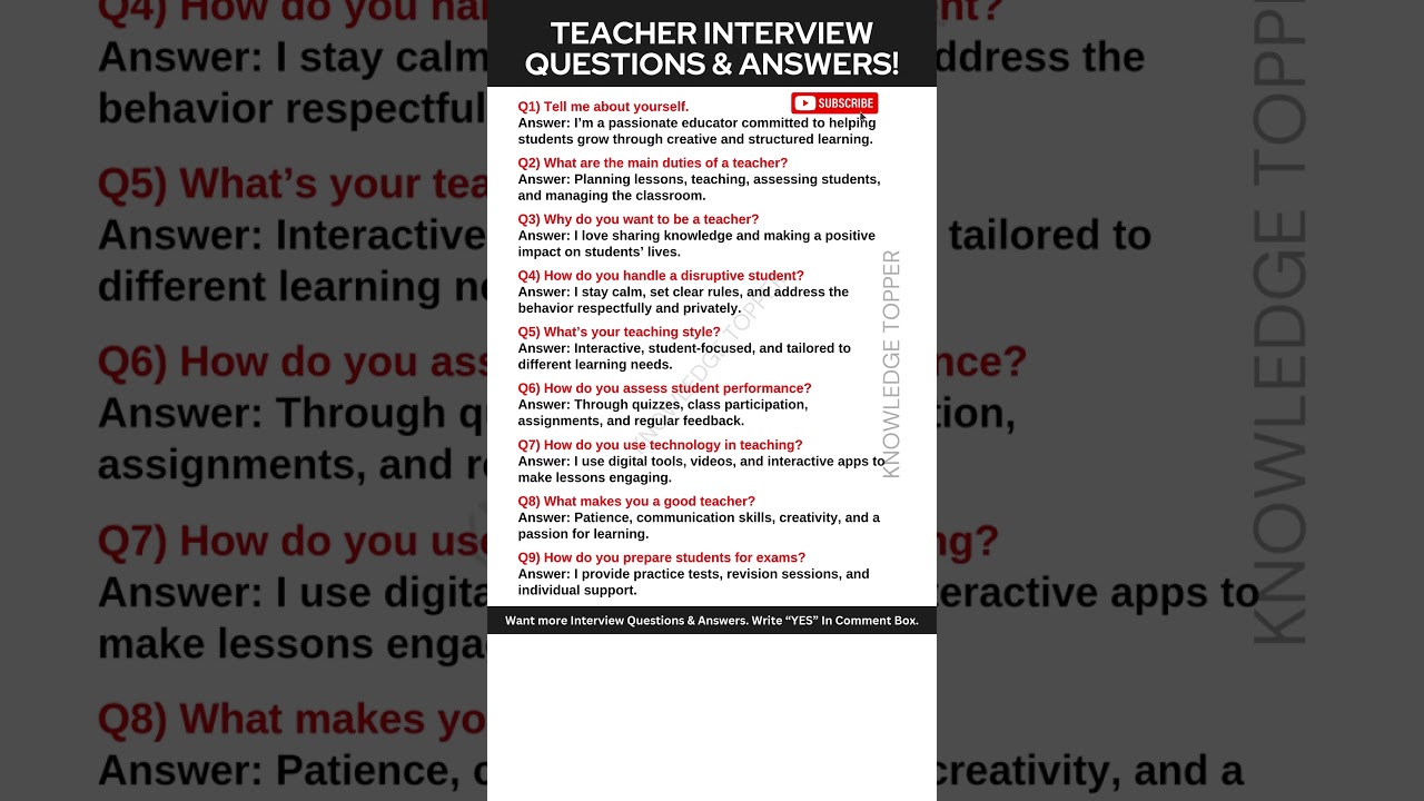 Teacher Interview Questions and Answers | Teaching interview Questions and  Answers