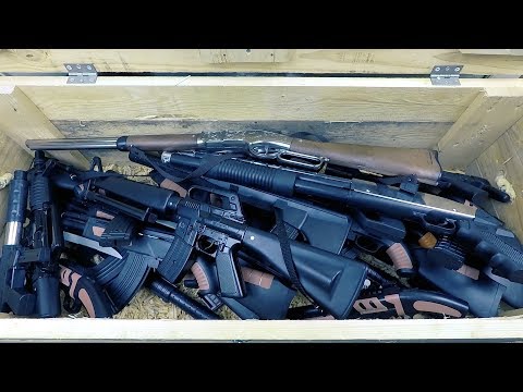 Box of Crate Browning Machine Gun Pistols Weapons Rifles Video for Kids!