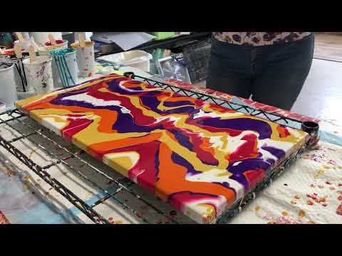 OLDIE/Acrylic pouring: stunning Bright and beautiful pour and swiped to create Gems and clusters