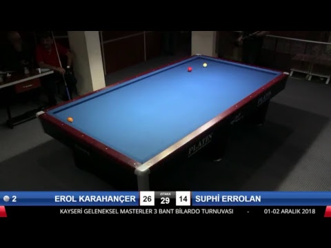 EROL KARAHANÇER & SUPHİ ERROLAN Bilardo Maçı - KAYSERİ MASTERLAR  3 BANT TURNUVASI-1.TUR