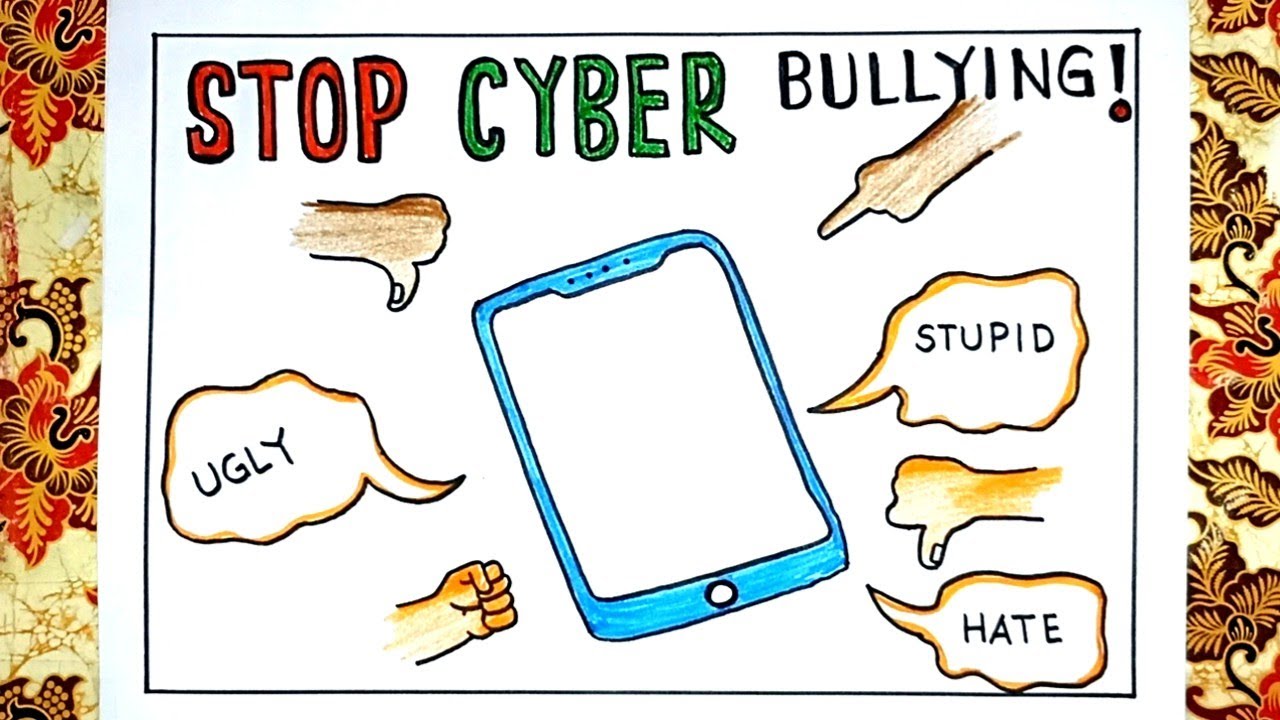 HOW TO DRAW STOP CYBERBULLYING POSTER VERY EASY 🥰