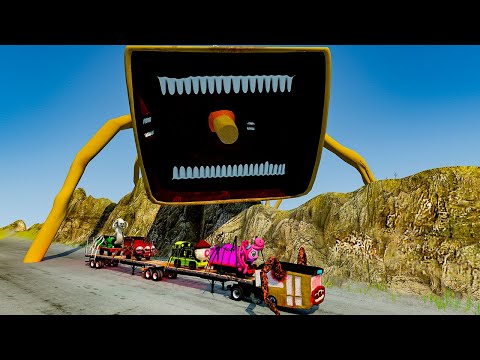 ALL MONSTERS on the Double flatbed Big & Small Cars Downhill Madness with MEGAHORN – BeamNG.Drive