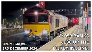 66059 banks 6E30 up the Lickey Incline from Bromsgrove, 3rd December 2024.