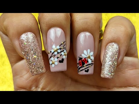 Diseño de uñas flores y mariquita | Nail art designs flower ♥ Nailart By Andy