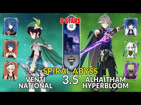 NEW 3.5 Spiral Abyss!│Venti National & Alhaitham Hyperbloom | Floor 12 - 9 Stars | Genshin Impact