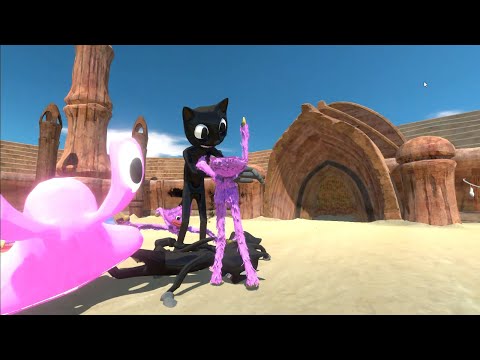 Creepy Monster Cartoon Cat, Huggy Wuggy, Kissy Missy, Rainbow Friends Pink Fight