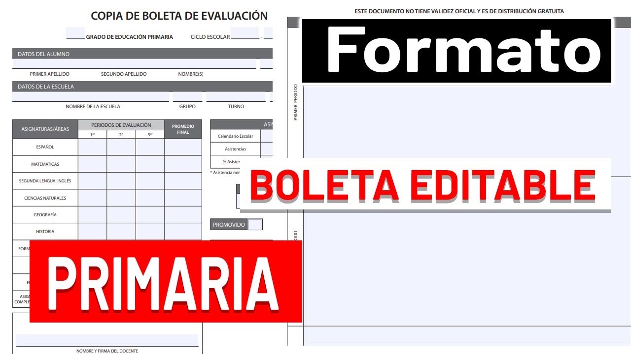 📑 Formato de Boleta de evaluación para PRIMARIA 2020-2021