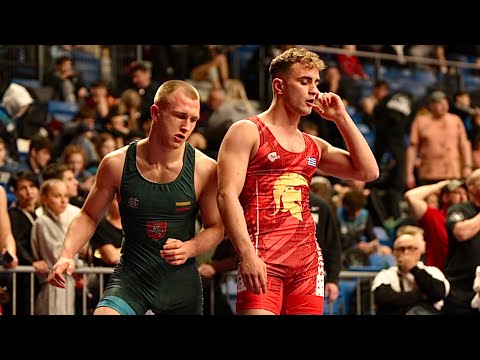 U20 Ilias Karnavas (GRE) vs Juozas Skulskis (LTU) 70kg. Freestyle men wrestling.