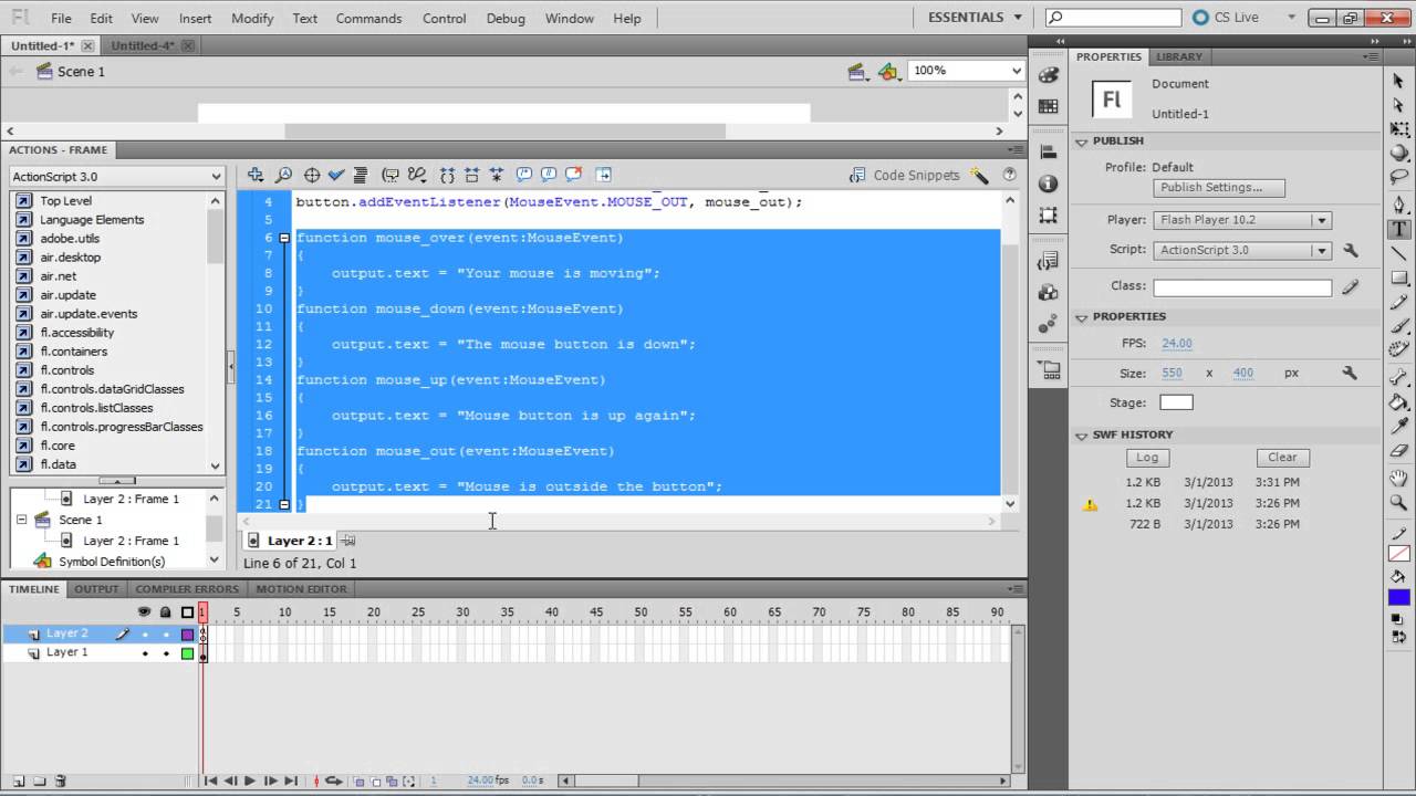 How to Use Mouse Events in Adobe Flash
