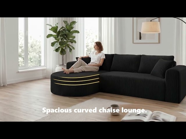 Divano angolare Boneless modulare letto 263cm velluto nero grande video