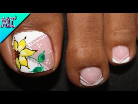 DISEÑO DE UÑAS PARA PIES FLOR Y FRANCÉS PARA PRINCIPIANTES - FLOWER NAIL ART - NLC