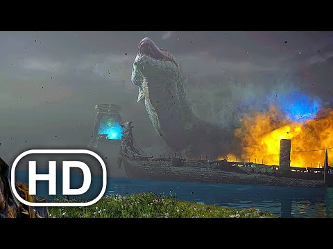 Thor Vs World Serpent Giant Snake Fight Scene 4K - God Of War Ragnarok