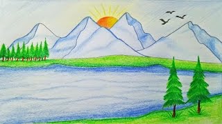 How to draw scenery of mountain Step by step (very