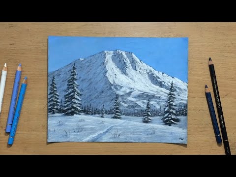 Snowy Mountain -  Landscape Drawing in Colored Pencil