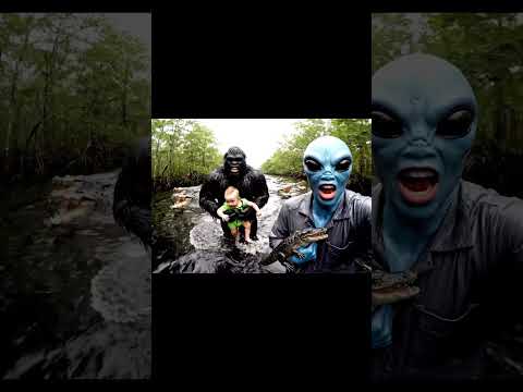 Crocodile Swamp Chaos Alien and Bigfoot Escape Scene 🐊👽👶🦍