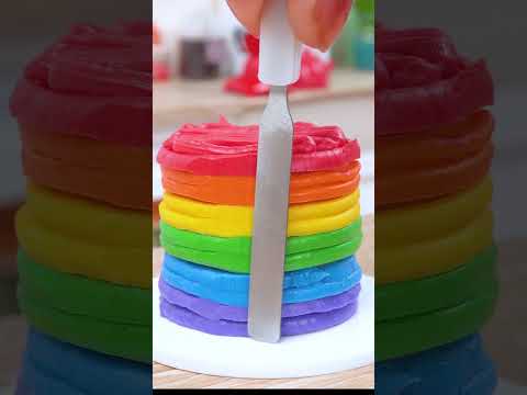 Rainbow Buttercream Cake 🌈 Moist Miniature Cake Baking In Tiny Kitchen #Yumupminiature
