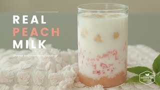 젤리가 들어 있는🍑 리얼! 복숭아 우유 만들기 : Real peach jelly milk Recipe - Cooking tree 쿠킹트리*Cooking ASMR