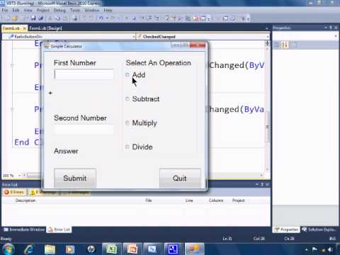 Visual Basic 2010 Express Tutorial 5 - Simple Calculator Part 2 - RadioButtons