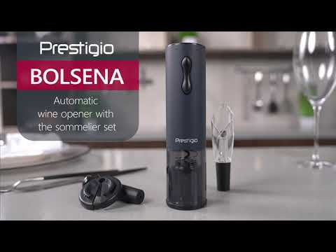 Bolsena, elektrinis vyno atidarytuvas su Prestigio logotipu, aeratorius, vakuuminis konservatorius, Juodos spalvos video