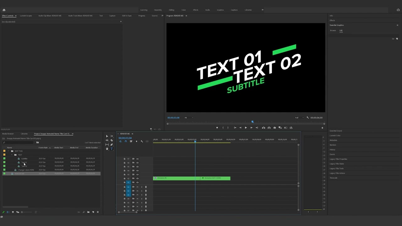 How to edit the Snappy Animated Name Title Card in Premiere Pro