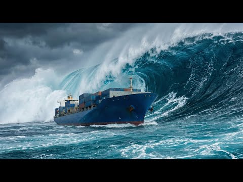 Mega Tsunami vs Giant Cargo Ship | Ultra-Realistic Ocean Disaster Simulation (AI VFX Cinematic)