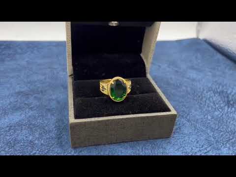Radhe Imitation Golden A-454 Gold Plating Green Diamond Men Ring, Weight: 6 Gm (approx)