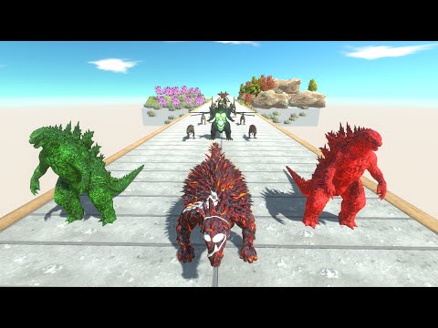 GODZILLA RED + GODZILLA GREEN + ANGUIRUS CLONE DEATH RUN - Animal Revolt Battle Simulator