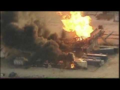 Raw Video: Sky 5 Flies Above Drilling Rig Fire