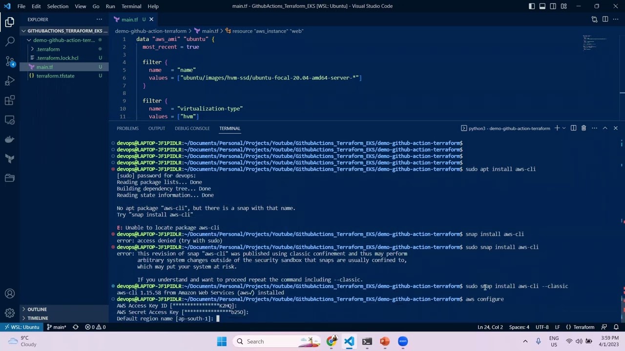 Infrastructure deployment in AWS using Terraform with Github Actions.