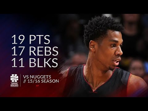 Hassan Whiteside 19 pts 17 rebs 11 blks vs Nuggets 15/16 season