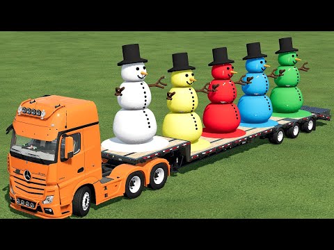 TRANSPORTING OF COLORS ! GIANT SNOWMAN LOADING ON LOW LOADER w JOHN D TRACTORS !Farming Simulator 22