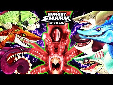 ALL !! SHARKS vs GIANT SQUID (HUNGRY SHARK WORLD)