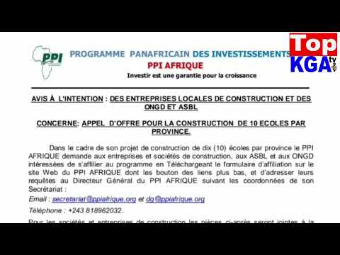 Une chance pour les entreprises et Sociétés locales des constructions ONGD et ASBL avec PPI.