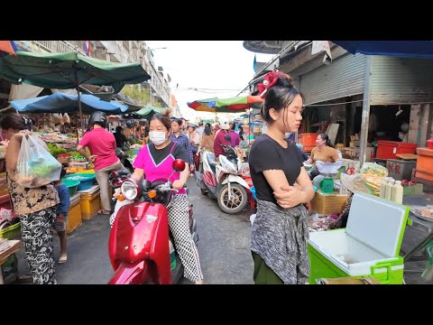 Evening Scene Wet Market Tour: Fresh Vegetable, Food, Fish & More | Cambodia