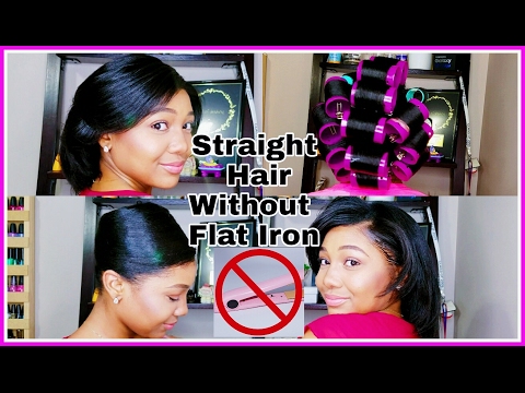 How To STRAIGHTEN HAIR Without a Flat Iron! Roller Set Straightening! Video