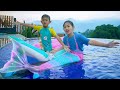 SALSA BECOMES A MERMAID IN A GIANT SWIMMING POOL SWIMMING IN A VILLA