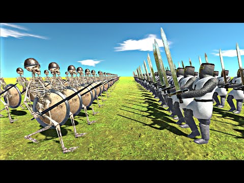 50 Skeleton Warrior VS 50 Teutonic Knight Spartan Warrior Romanus - Animal Revolt Battle Simulator