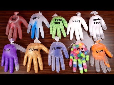 Making Slime With Gloves - Mixing Ingredients - Popping 10-Gloves