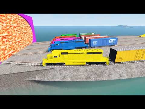 Trains vs Portal Trap with Slide Colors | Cars vs Rails and Trains | BeamNG.Drive