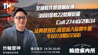 全球軟件股普遍反彈 3888金軟22蚊附近吸 Call 27440/29634 法興蔡秀虹:資金流入貼價牛熊 牛6918熊65566｜雷神 Lino｜Tasty Warrants 2026-06-29