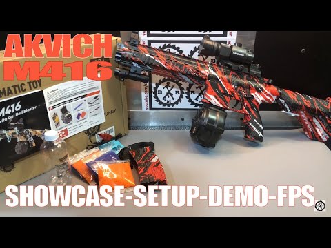 Showcase-Setup-Demo & FPS: AKVICH M416 Gel Ball Blaster - Mechanical Mag - Drum Mag - On Amazon