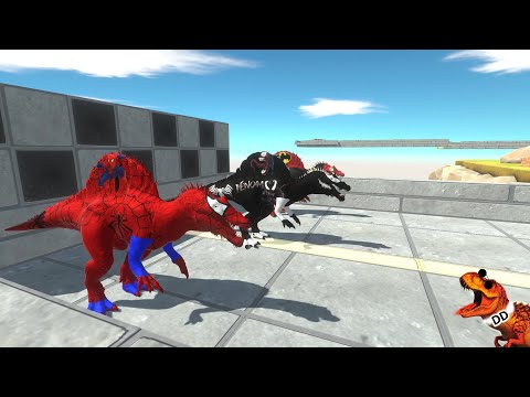 3 SPINOSAURUS  vs 3 T-REX Super HEROES Speed Race Championship   ARBS animal revolt battle simulator