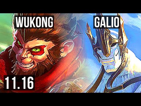 WUKONG vs GALIO (MID) | 6/0/3, 3.3M mastery, 800+ games, Dominating | BR Grandmaster | v11.16
