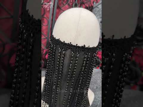 Black Gothic Veil Face Mask with Beaded Fringe