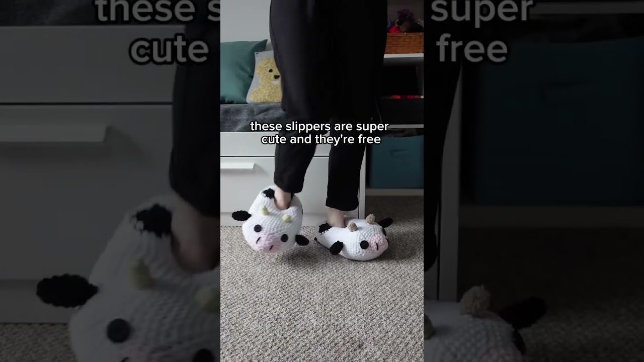 Chunky Cow Slippers 🐮 available for free on Riblr 💜 #crochet #amigurumi