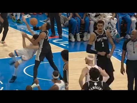 Victor Wembanyama hard foul on Chet Holmgren then cheers when he misses FT 😂