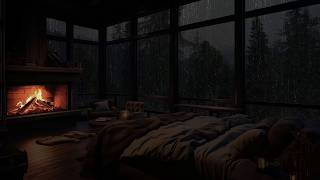 Sons naturais de chuva para ajudar a dormir bem e relaxar em cabana aconchegante com lareira